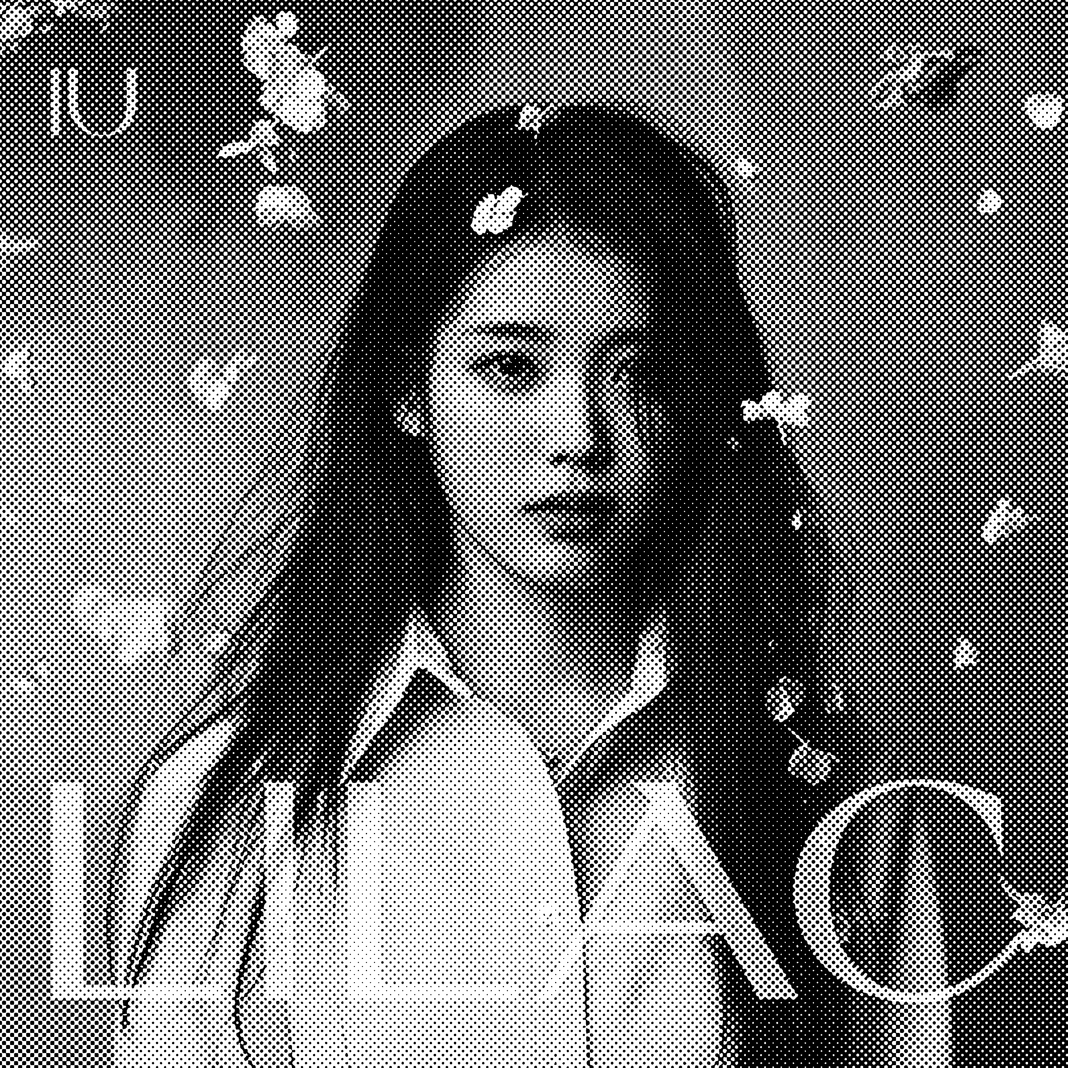 "Lilac" Album cover by K-pop artist IU - Black and white halftone of IU with flowers falling around her